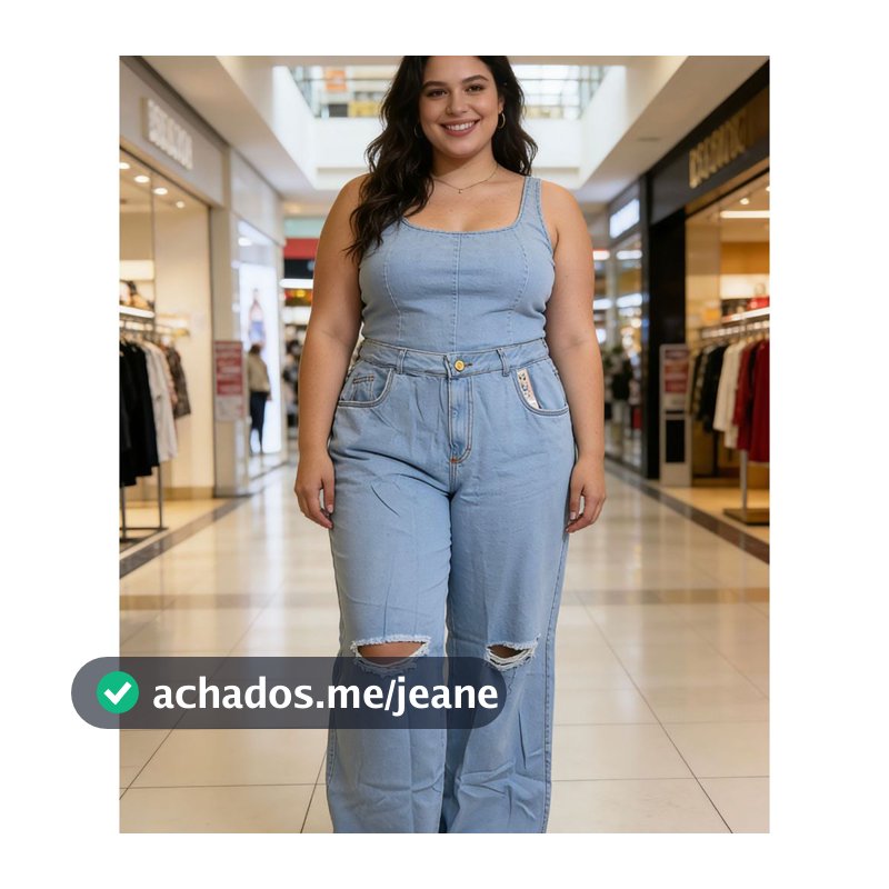 Calça Jeans Wide Leg Clara Rasgada Cintura Alta Plus Size