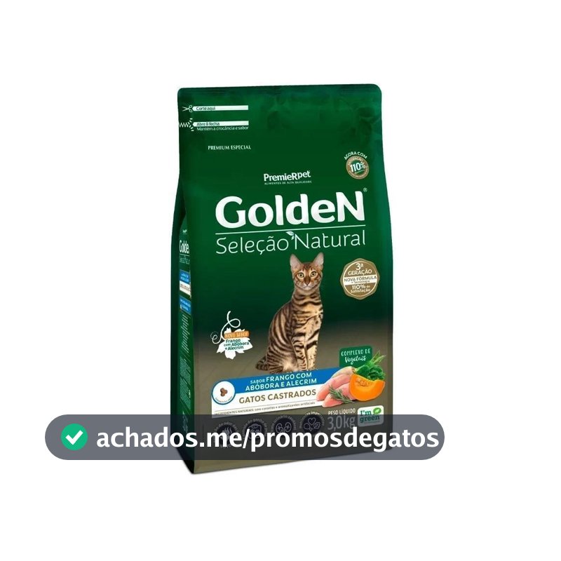 Ração Golden Seleção Natural Gatos Adultos Castrados Abóbora 3Kg