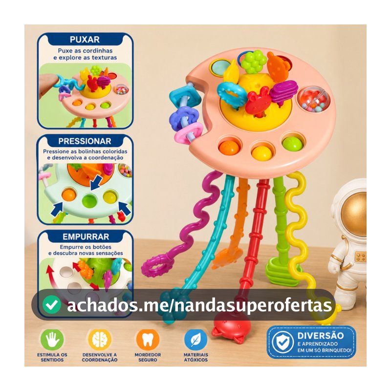 Brinquedos Para Bebês Sensoriais Interativo Polvo  Montessori Mordedor Chocalho Tatil Infantil