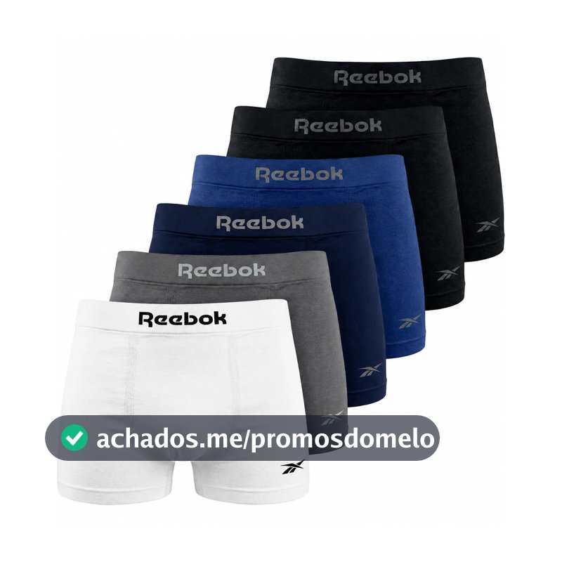 Kit 6 Cuecas Boxer Reebok Microfibra Sem Costura Confortável Macia Lisa Masculina Adulto Dia a Dia