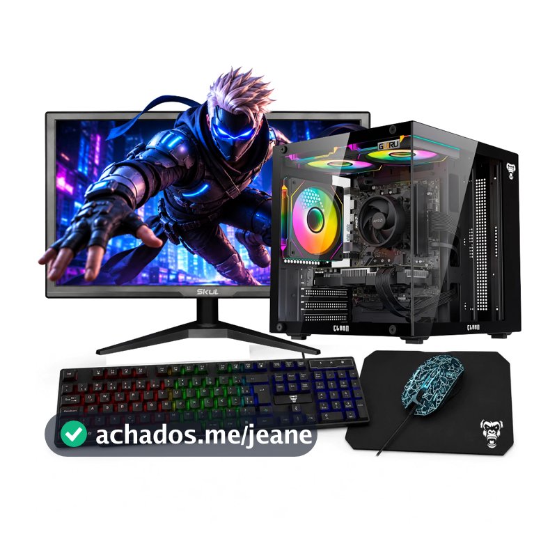 PC Gamer Completo Urias Ryzen 5, RX 580 8GB, 16GB Ram, SSD, Monitor 19,5 + Kit Gamer Computador