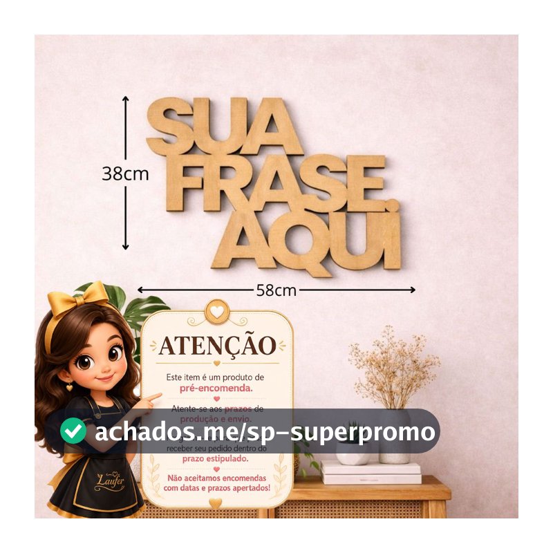 Letreiro Logo Personalizado MDF CRU 58x38cm Nome Frase Decorativa Festa Aniversário Chá Painel