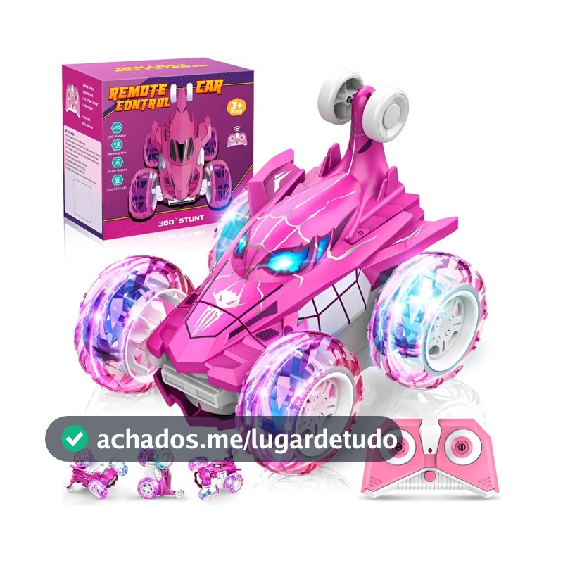 Carrinho Recarregável Controle Remoto Acrobata Gira 360 Graus Aranha Spider Rosa Infantil Kizumba