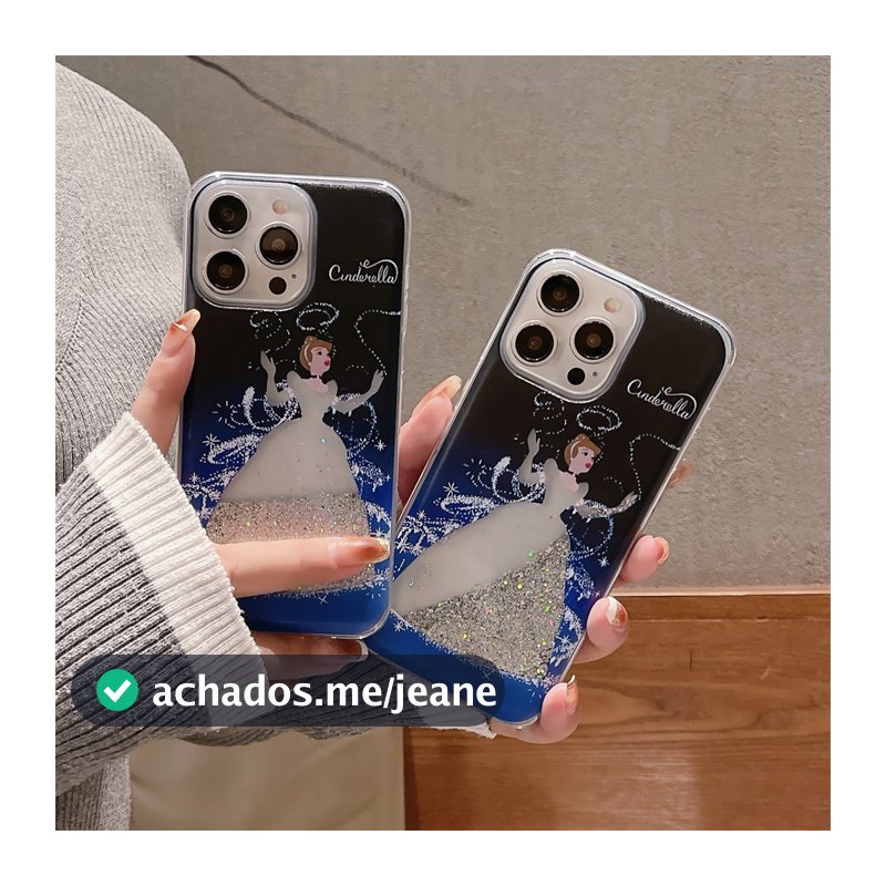 Para iPhone 15 Pro MAX 14 Plus 12 Mini 13 XR XS 7 6 SE 2020 Desenhos Animados Disney Princess Modelado Glitter Líquido B