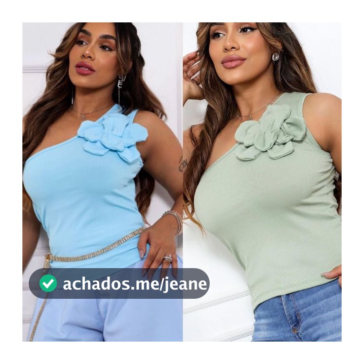 kit 2 Blusas Blusa Feminina de Alça Única com Detalhe de Flor