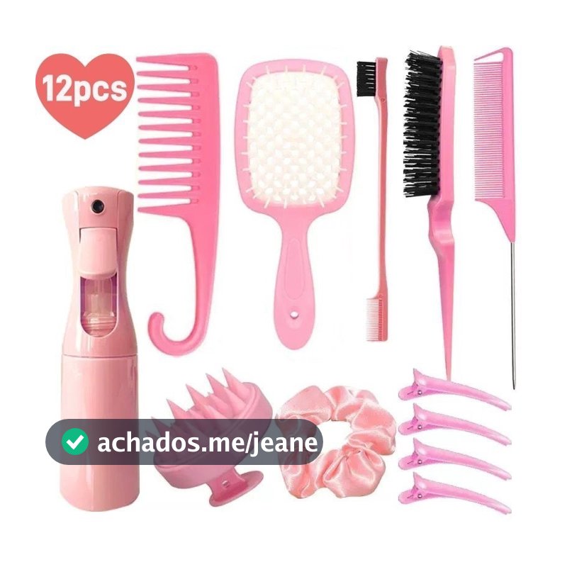 12pcs Escova Para Cabelos Encaracolados Conjunto De Pente De Rabo De Rato Curvo Natural Naturais Ferramentas Salões De