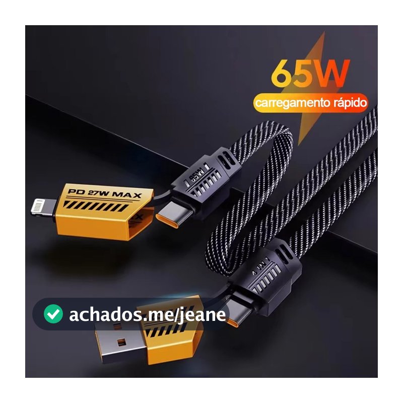 Cabo Turbo Tipo C para iPhone Xiaomi Samsung USB 4 em 1 Turbo 65W/PD 27W Cabeça de Metal Revestida de Nylon