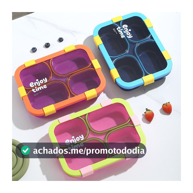 Marmita Hermética 4 Divisórias BPA Free Não Vaza Lunch Box Micro-ondas Freezer Trabalho Escola Academia Portátil