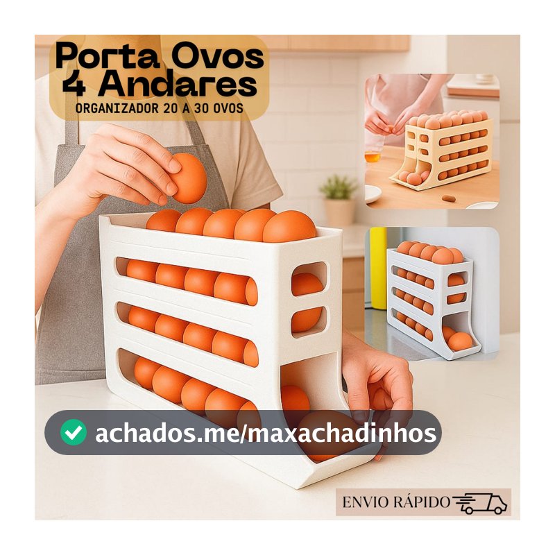 Porta Ovos 4 Andares Rolante em Plástico para Geladeira Organizador 24 a 30 Ovos