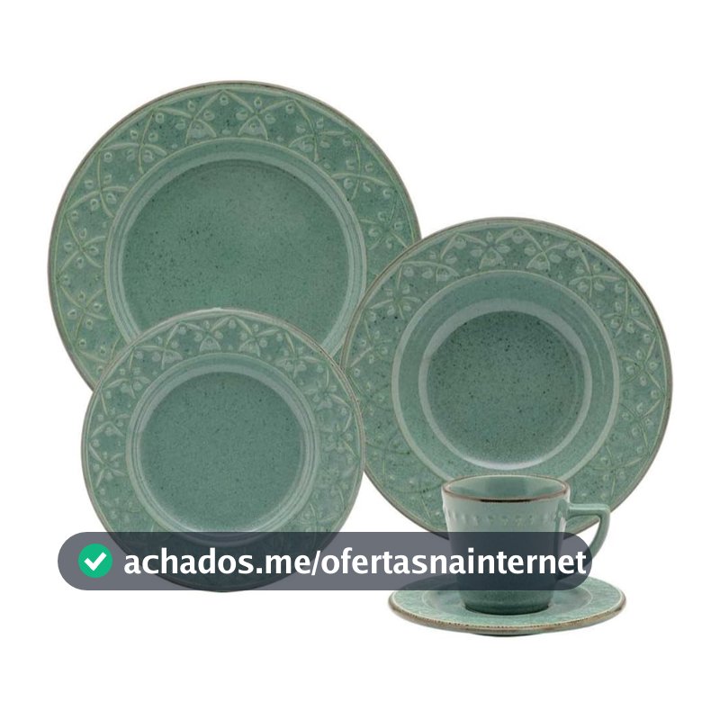 Aparelho de Jantar e Chá Oxford Mendi Malaquita 20 Peças Cerâmica Verde Resistente Micro-ondas e Lava-louças