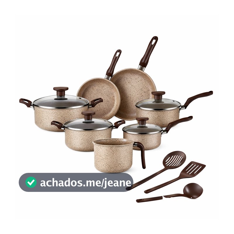 Jogo De Panelas 10 Peças Antiaderente Conjunto Caçarola Frigideira Fervedor Cor Coffee Cappuccino Kit Talheres
