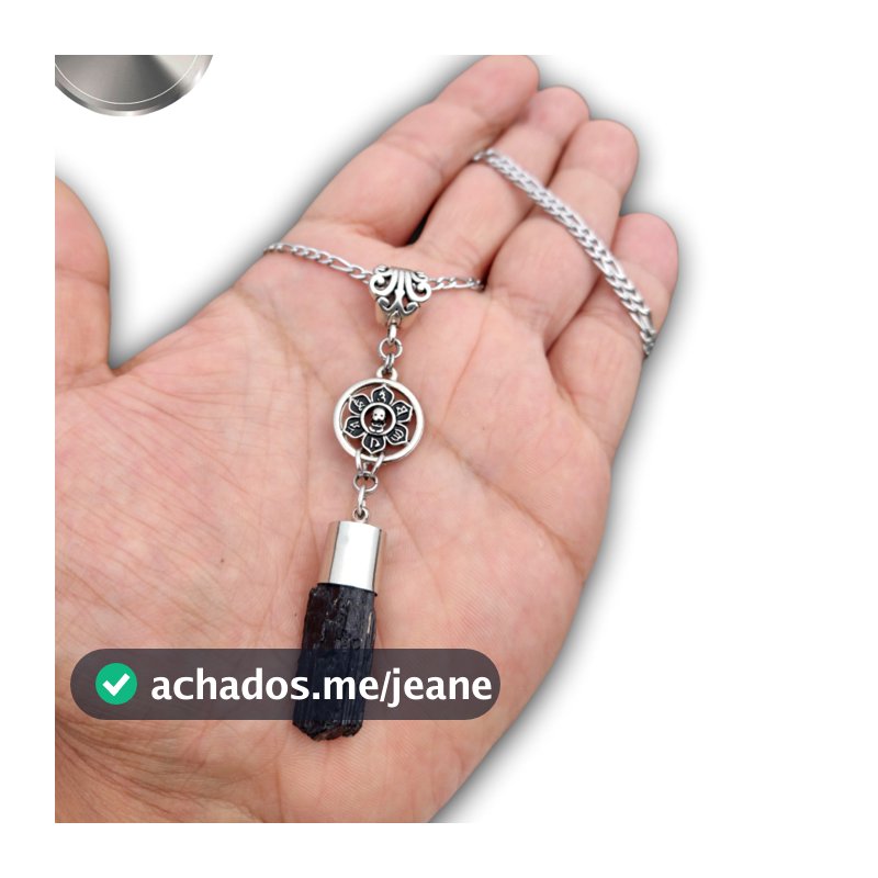 Colar de Pedra Natural Aço Inox Turmalina Negra Ametista Selenita Branca Cianita Negra Cianita Azul