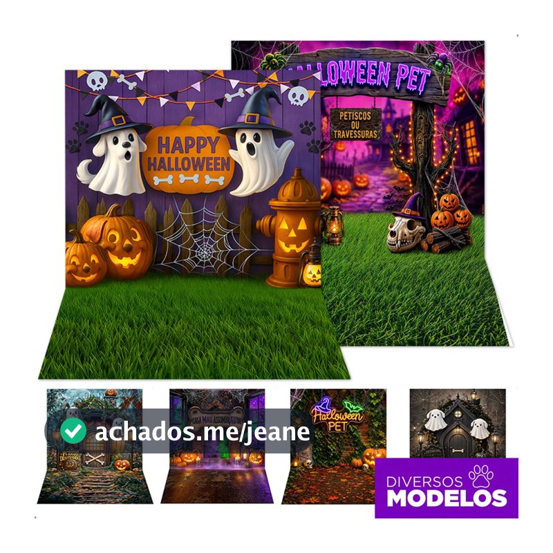 Fundo Fotográfico Pet Halloween 1,20x1,70m Cenário Painel Pet Shop para Fotos Sublimado Em Tecido