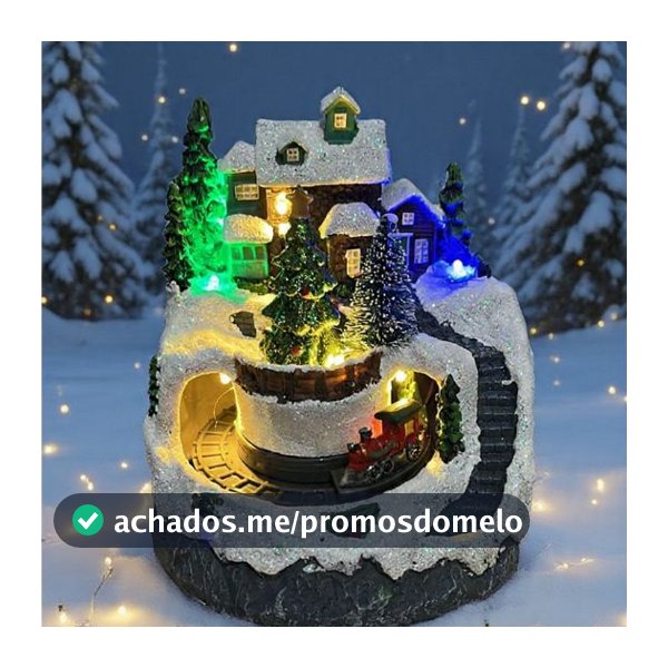 Enfeite Natal LED USB Vila De Natal Cenário Iluminado Resina Com Led Com Movimento Pilha e Cabo USB Enfeite Luxo