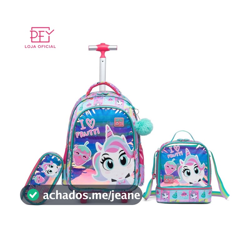 Kit Mochila Bolsa Rodinhas Menina Infantil Escolar Reforçada Unicórnio