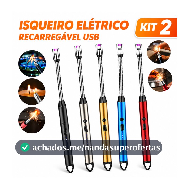 Isqueiro Eletrico Acendedor De Fogão Churrasqueira Vela com Recarga USB