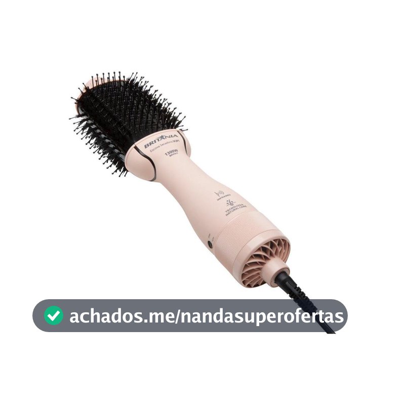 Escova Secadora Britânia 1300W Luz Infrared Cerâmica Íons Turmalina 2 Velocidades Soft BEC07R