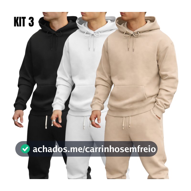 Kit 3 Moletom Liso Canguru Unissex Blusa de Frio Masculina Tendencia Promoção
