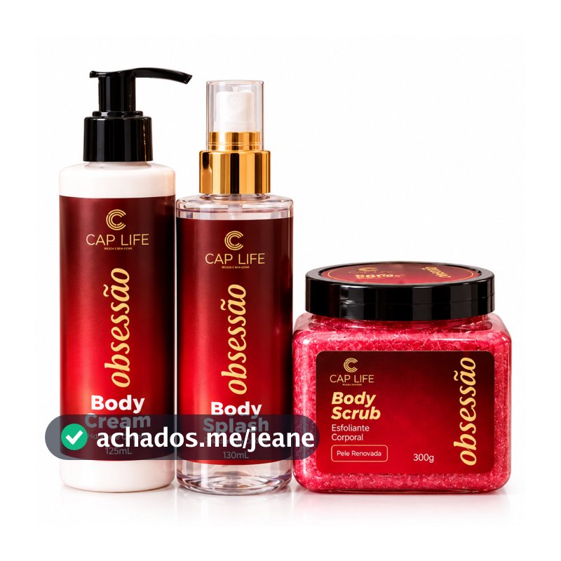 Kit Obsessão Cap Life Body Splash 130ml + Body Cream 125ml + Esfoliante Corporal 300g Feminino