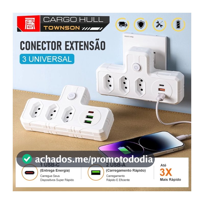 Conector De Extensão Portátil Universal COM USB E Type-C Transformador Conversor De Tomada--B-8701