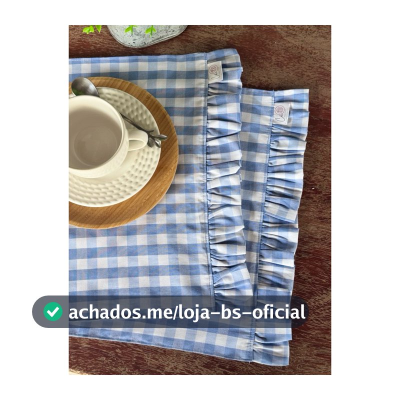 Kit 2 Jogos Americanos Babadinho Retangular Farmhouse Xadrez Azul Delicado