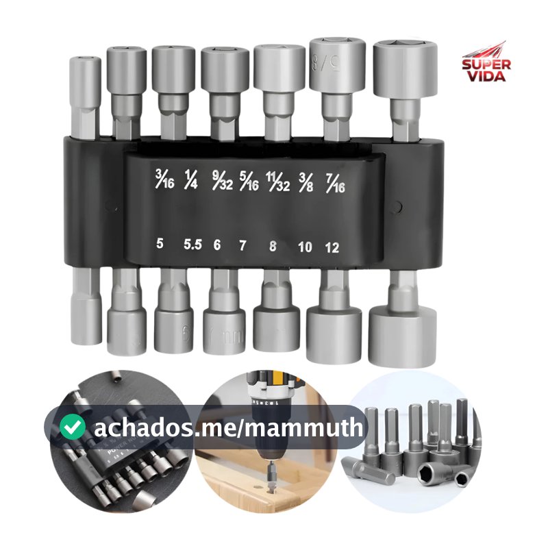 Kit Bits Soquetes Magnéticos 9/14Peças Haste 1/4 513mm para Furadeira Parafusadeira