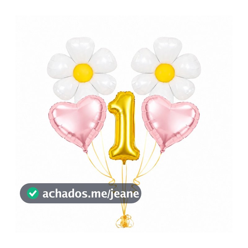 Kit Buquê Balões Metalizados Decoração Margarida Jardim Coração Número 5 Peças