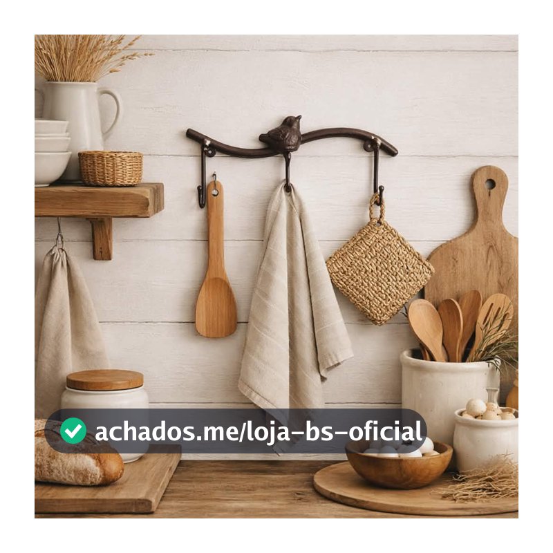 Suporte Cabideiro Rústico 3 Ganchos Ferro Estilo Fazenda Porta Utensílios Cozinha