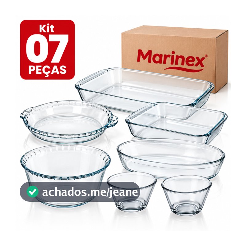 Kit jogo 7 Travessas Peças Marinex de Vidro Temperado – Resistentes para Forno (Modelos Sortidos)