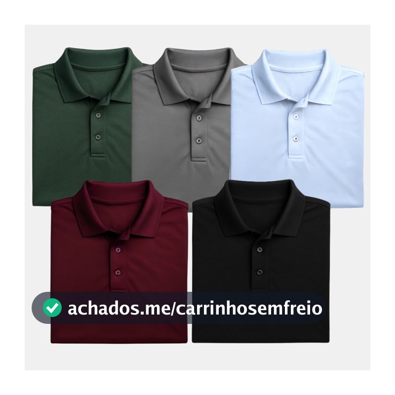 Kit 5 Camisa Polo Masculina Premium Piquet  Camiseta Poliéster