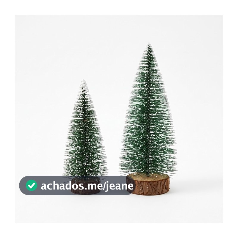 Mini Árvore de Natal Pinheiro Neve com Base de Madeira Decoração Enfeite de Mesa