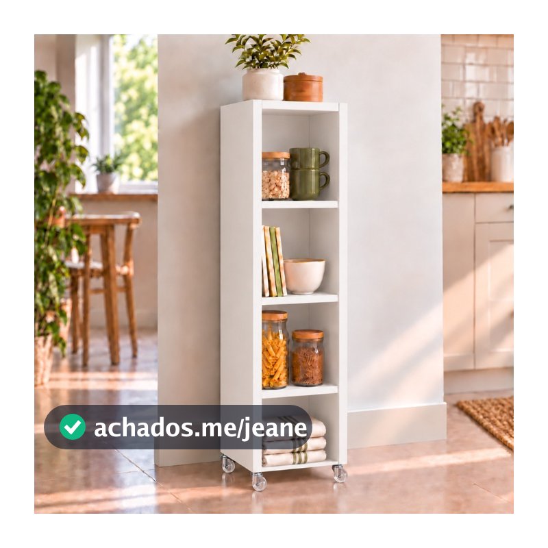 Estante Organizadora Com Rodinhas para Cozinha em MDF 97cm com 4 Nichos Resistente e Funcional