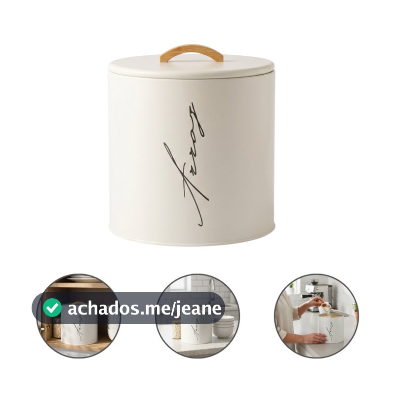 Pote Hermético Para Arroz E Mantimentos Grande De Metal Alça Em Bambu 5 Kg