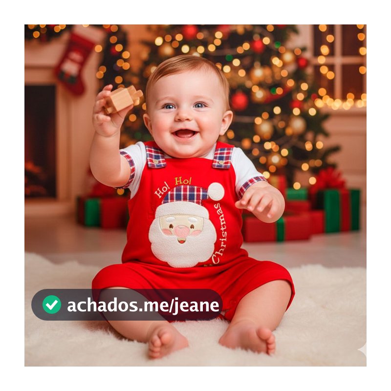Conjunto Bebê Menino Natalino Jardineira com Camiseta Papai Noel Vermelho