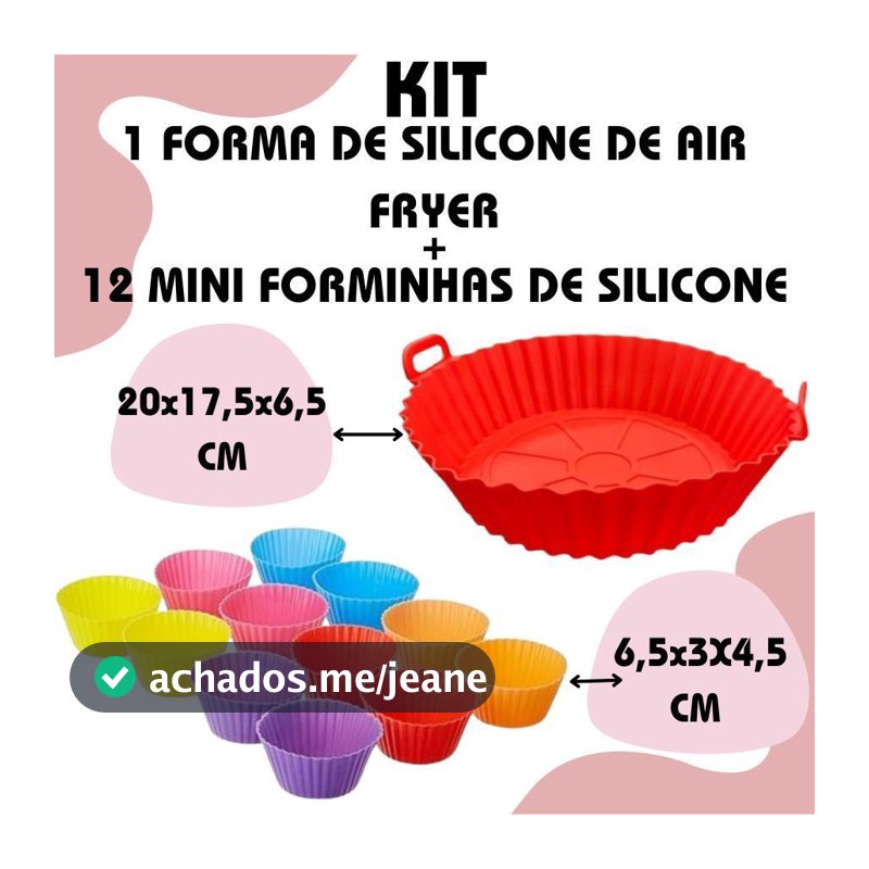 Kit 1 Forma De Air Fryer E 12 Mini Forminhas De Silicone Assadeira Cozinha Doces Salgados
