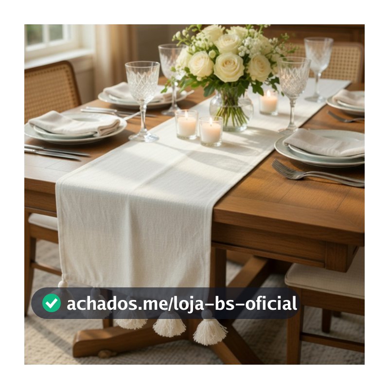 Caminho de mesa decorativo cru pompom 40x130cm decoração casa mesa posta trilho