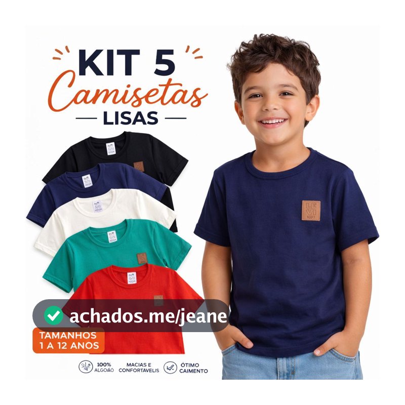 Kit 5 CAMISETAS Lisas Básicas MENINO Coloridas Verão Algodão Confortável