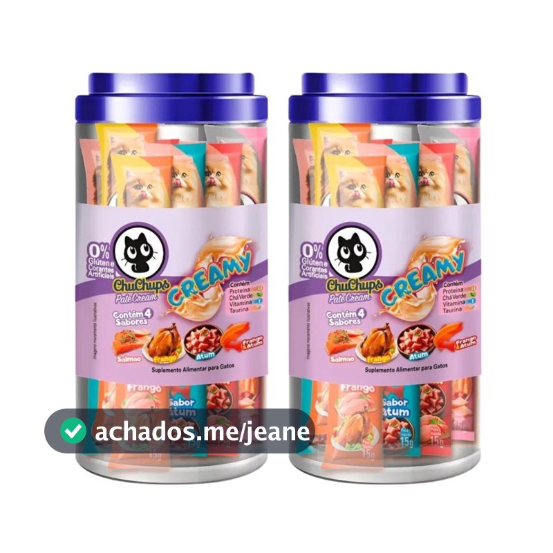 Kit 2 Petisco Para Gatos ChuChups Cream Pote Sortido com 24 Tubos