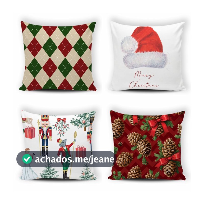 Kit 4 Capas de Almofada Natal Decoração Natalina Estampa Papai Noel