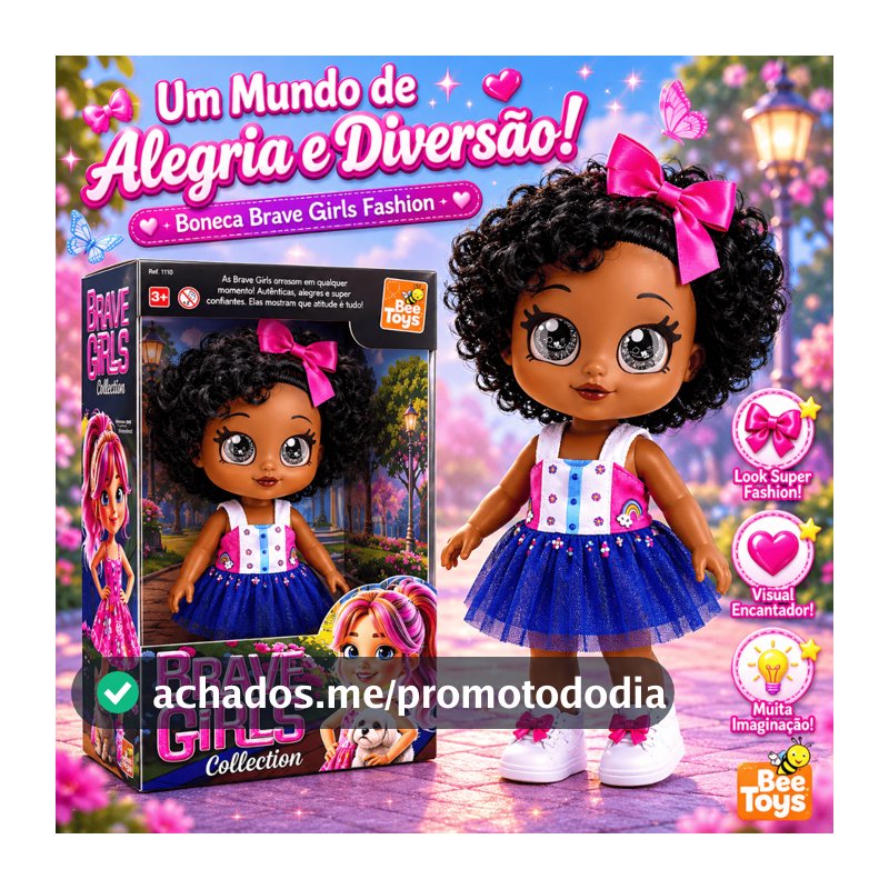 Boneca Negra Brave Girls Fashion em Vinil Articulada Lançamento Bee toys