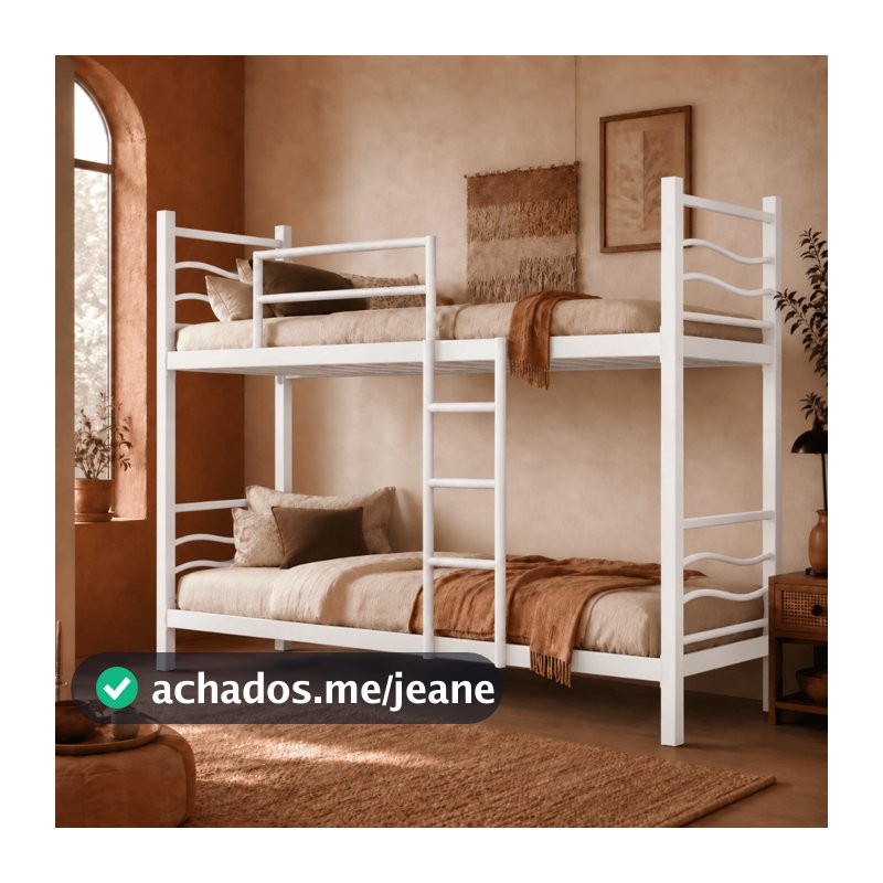 Beliche Wave KLM Store | Cama Beliche de Aço Reforçada para Solteiro com Escada e Grades de Proteção