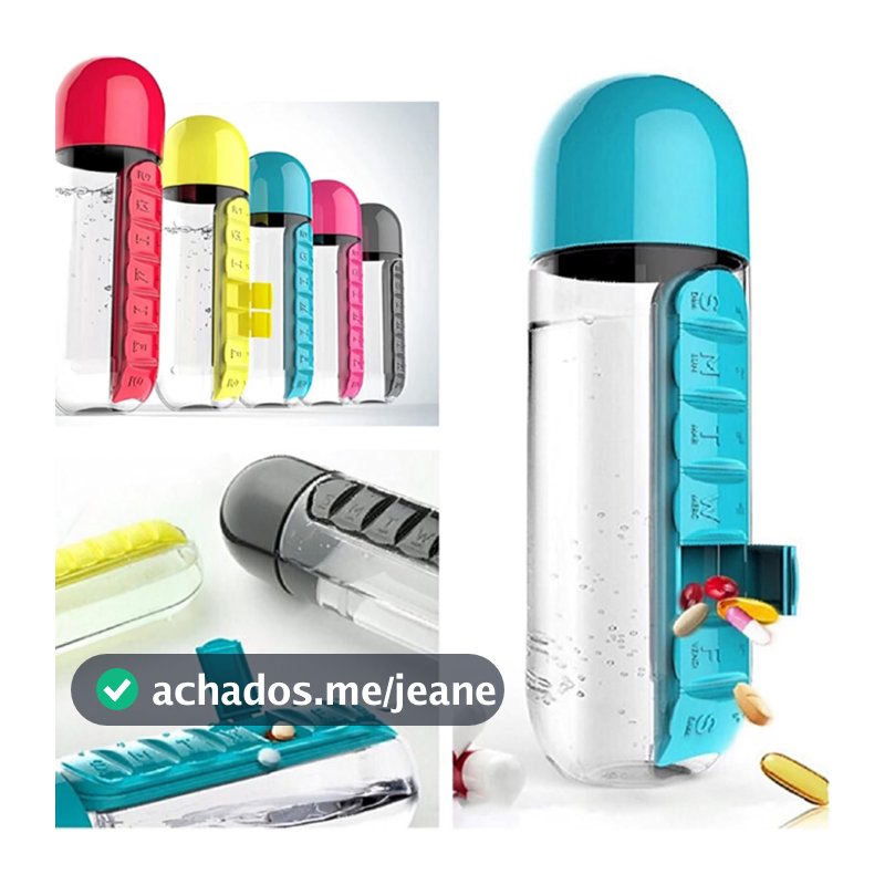 Garrafa para Academia Fitness de Água com Porta Comprimidos 600ML Lembrete de Comprimidos