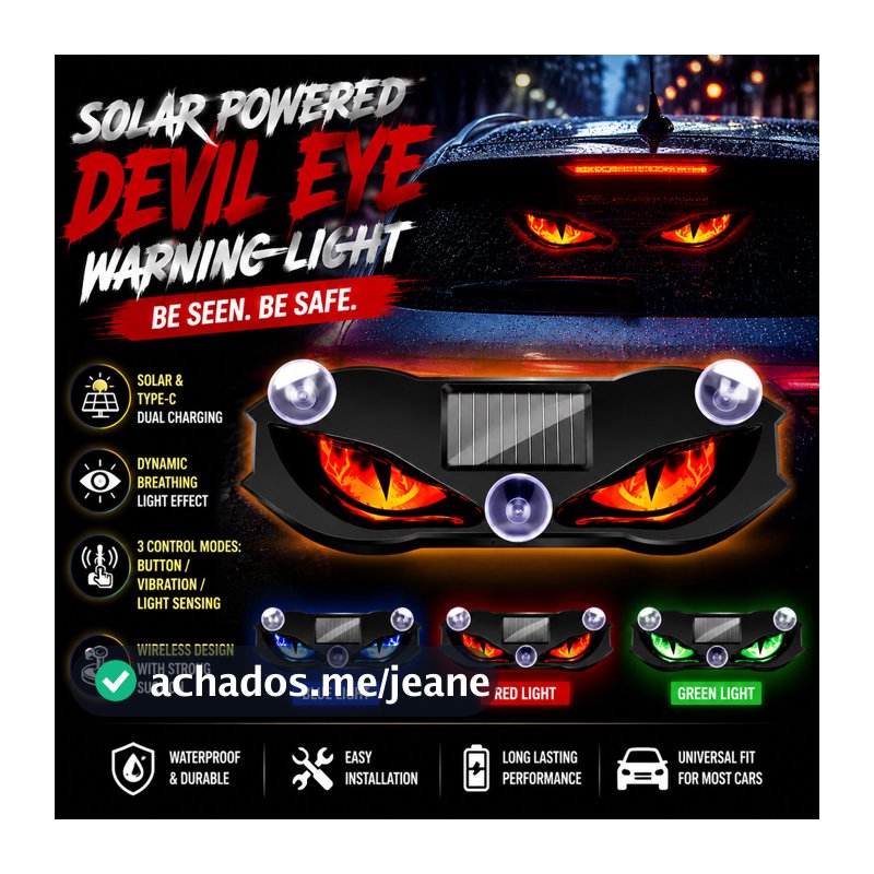 2 Pcs Nova Luz De Advertência De Carro LED Movida A Energia Solar Demon Eye Com Ventosa Tipo-c Lâmpada De Atmosfera Auto