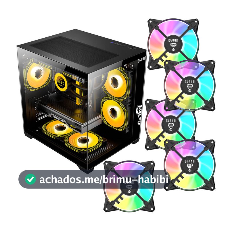 Gabinete Gamer Clanm Grodd Night Preto Vidro Temperado com 5 Fans RGB Mid Tower ATX Micro-ATX Mini-ITX