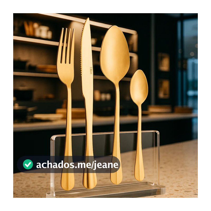 Faqueiro em Aço Inox Positano Dourado 24 Pçs - Lyor