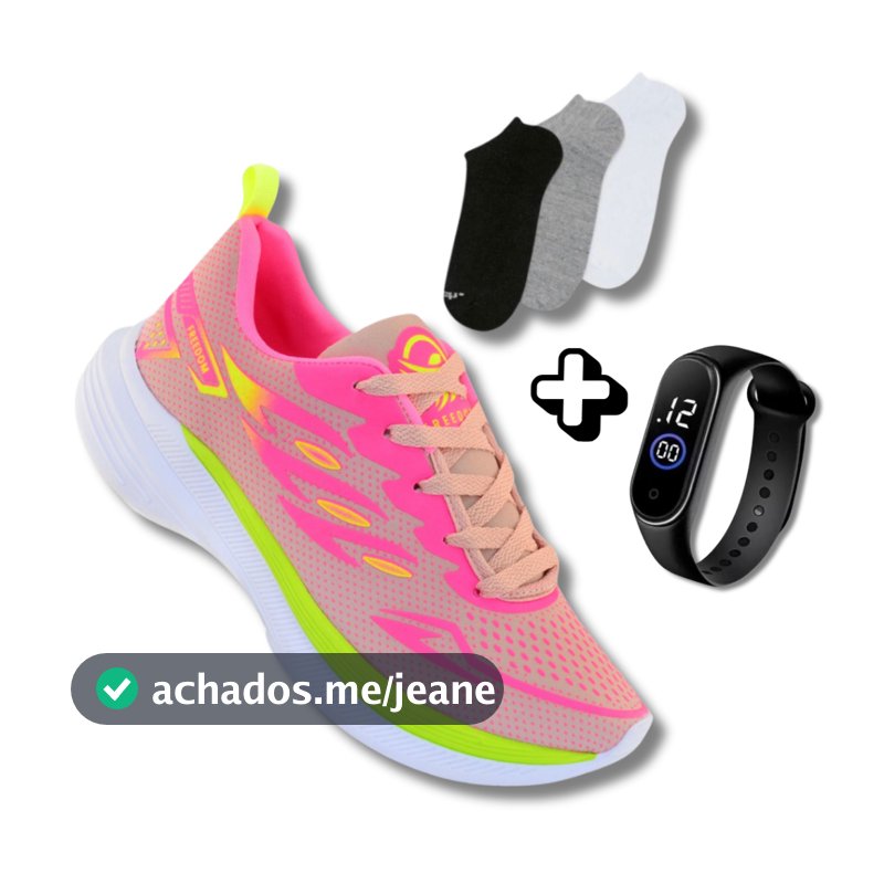 Tênis Esportivo Feminino + Meia + Relógio | Ideal Para Caminhada ou Academia