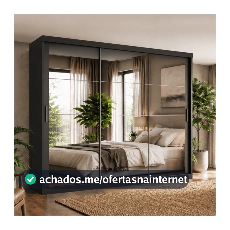 Guarda Roupa Casal Tonielque Paris 2 gavetas com Espelho nas 3 Portas de Correr