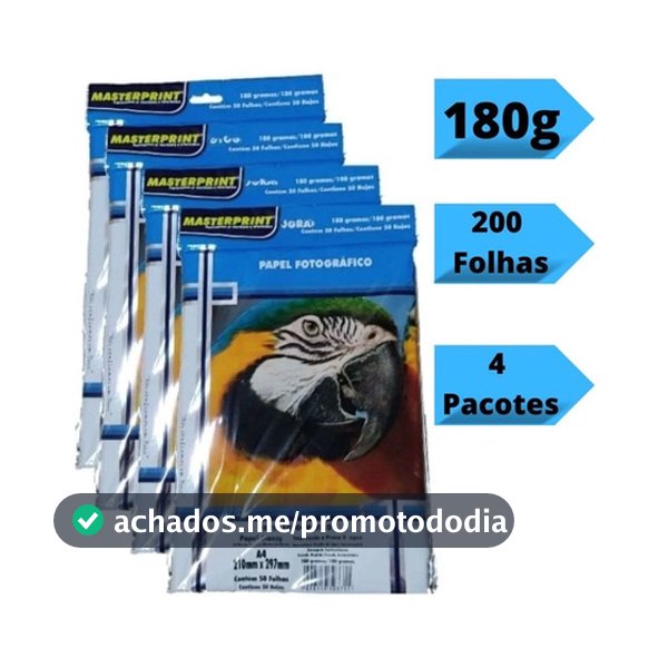 Papel Fotográfico 180G Glossy A4 À Prova D'água Brilhante Premium 200 folhas MASTER PRINT