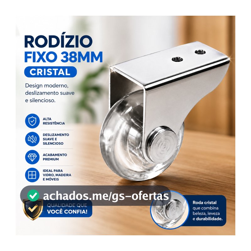 Kit 4 Rodinha para Móveis Rodízio 38mm Fixo para Sofá Retrátil Mesas e Cadeiras