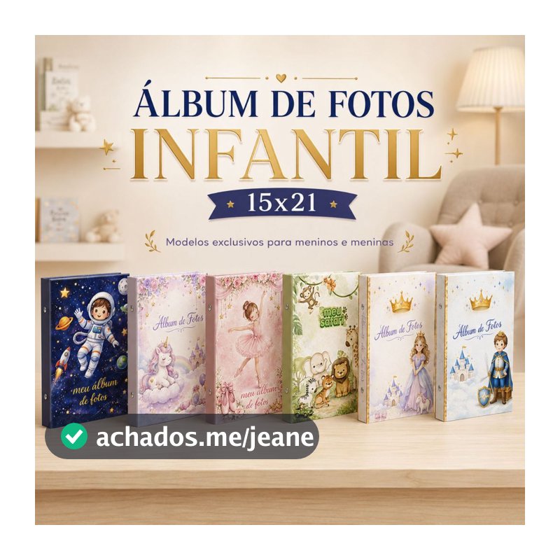 ÁLBUM DE FOTOS INFANTIL 15X21 PARA 40 A 100 FOTOS CAPA DURA MENINO MENINA RECORDAÇÕES TOP